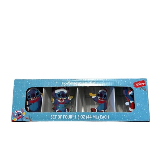 Disney Lilo & Stitch Happy Holidays Set of 4 Mini Shot Glass 1.5oz Christmas NEW - Picture 1 of 5